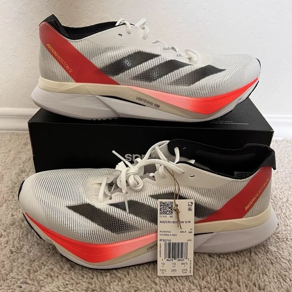 Adidas Adizero Boston 12 M Footwear White Solar Red Men Size 10.5 IF9210 NWT